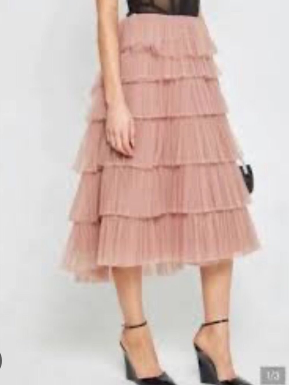 Tiered Tulle Midi Skirt in Dusty Rose Tan